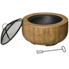 Outsunny Outdoor Fire Pit, 24 Inch Metal Wood Burning Fireplace with Spark Cover, Poker, Woodgrain Design for Patio, Picnic, Backyard, Light Brown - 4 of 4