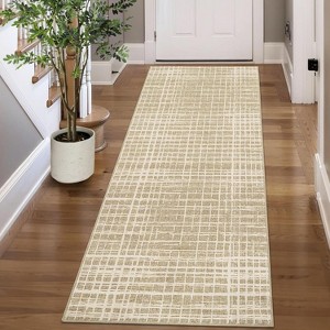 Washable Modern Striped Area Rug with Non-Slip Backing, Stain Resistant, Low Pile Soft Touch Carpet, Folding Floor Cover for Bedroom and Apartment. - 1 of 4