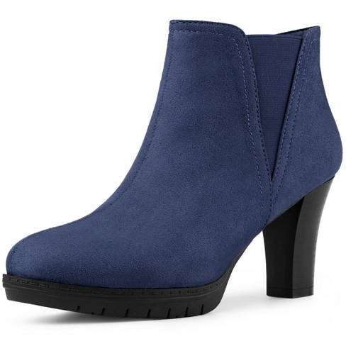 Allegra K Women s Round Toe Block Heels Chelsea Ankle Boots Dark Blue 5.5