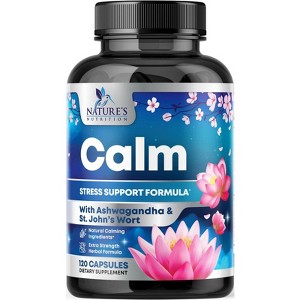 All Natural Stress Relief & Anti Anxiety Supplement Complex With Ashwagandha - 120 Capsules By Nature's Nutrition - 1 of 4