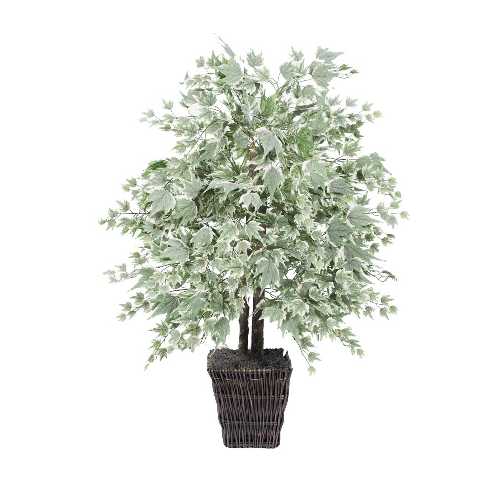 Photos - Garden & Outdoor Decoration Vickerman Maple Bush with a Dark Brown Rattan Container - Silver  (48")