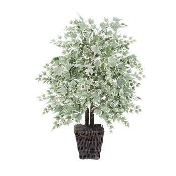 Maple Bush with a Dark Brown Rattan Container - Silver (48")