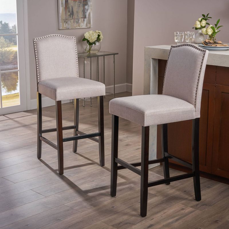 Set of 2 Darren Contemporary Upholstered Barstools with Nailhead Trim - Christopher Knight Home, 3 of 13