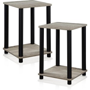 Furinno 2-99800GYW/BK Turn-N-Tube End Table, French Oak/Black, Set of 2 - 1 of 1