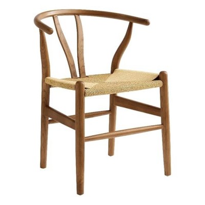 Modway  Amish Wood Rope Dining Room Chair in Walnut - 29 Inch Tall Solid Elm Wood Accent Armchair