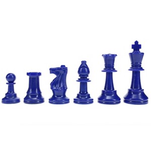 WE Games Color Bright Plastic Staunton Tournament Chess Pieces with 3.75 in. King - Half Chess Set of Chess Pieces Only, Blue - 1 of 4