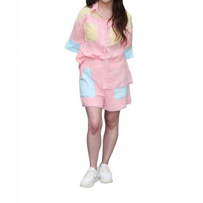 Women's Cotton Gauze Rhinestone Shorts - Peach Love