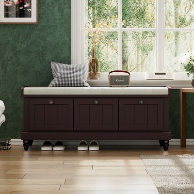 Sapphtopaz 44.1" Storage Bench Ottoman with Storage, Shoe Bench with Cushion and Three Drawers, Ottoman Bench for Entryway, Bedroom and Hallways