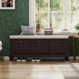 CAVINAS Storage Bench Shoe Rack Classic Storage Bench with Cushioned Seat and 3 Drawers - 1 of 4