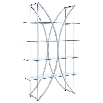 72.5" Contemporary 4 Shelf Bookcase with Glass Shelves Chrome - Coaster