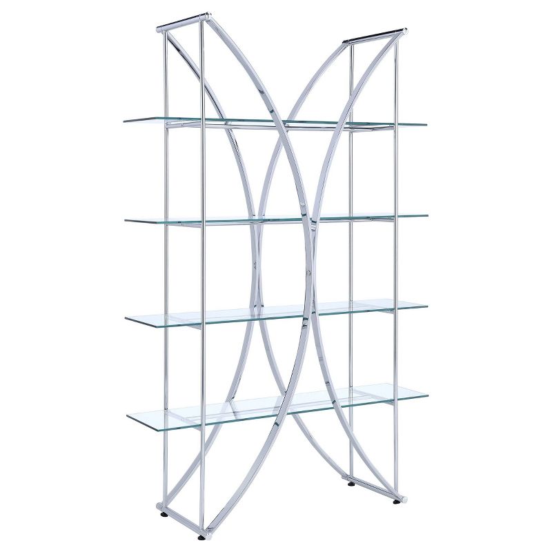 72.5&#34; Contemporary 4 Shelf Bookcase with Glass Shelves Chrome - Coaster, 1 of 8