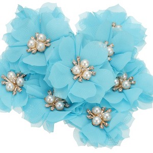 Unique Bargains Rhinestone Pearl Chiffon Flower for DIY Craft Wedding Party 10 Pcs - 1 of 4