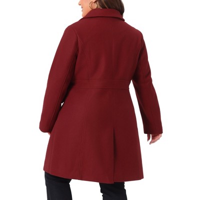 INSPIRE CHIC Women's Winter Collared Flap Pocket Single Breasted Back Split Buttoned Long Overcoats 2X Dark Red — фото 4