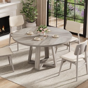 RONSHIN Round Dining Table for 4-6,47" Circle Dining Room Table with Sturdy Cross Base,Farmhouse Wood Dinner Table for Apartment Kitchen Living Room - 1 of 4