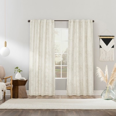 Pearl White Paisley Embroidery Blackout Curtain Panel 40"x84"