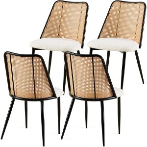 Sapphtopaz Dining Chairs Set of 4 Rattan Upholstered Living Room Chairs with Natural Cane Backrest and Metal Leg Kitchen Chair for Dining Room - 1 of 4
