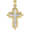 14k Yellow Gold 0.9" Filigree Openwork Two-Tone Cross Charm Pendant with optional Adjustable Chain Necklace - 4 of 4