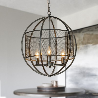 ALOADECOR Matt Black Industrial 3-Light Globe Chandelier For Modern to Farmhouse Decor