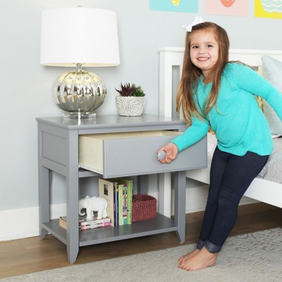 Gray Pine 1-Drawer Nightstand with Shelf