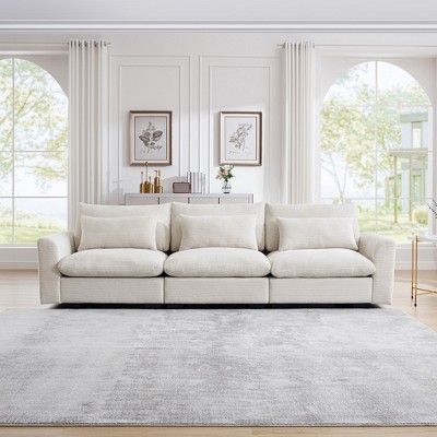 Corduroy Deep Seat 3-Seater Sofa with Wide Seat and 3 Waist Pillows for Living Room or Bedroom