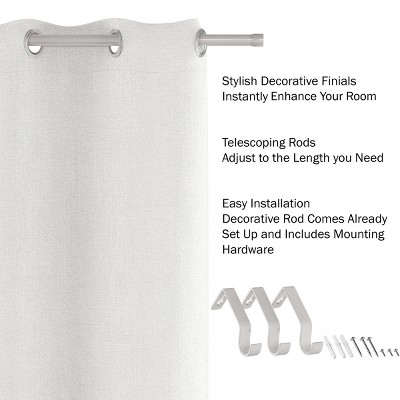 1-Inch Curtain Rod- Decorative End Cap Style Finials and Hardware- For Home Decor in Bedroom and Kitchen, 66-120-Inch by Hastings Home (Silver)