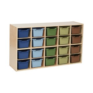 ECR4Kids Streamline 20 Cubby Tray Storage Cabinet with 20 Scoop Front Storage Bins, 4x5, Natural - 1 of 4