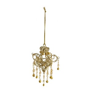 Storied Home Handmade Metal, Glass and Acrylic Beaded Chandelier Ornament, Gold Finish - 1 of 4