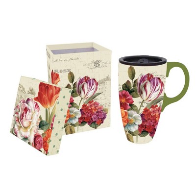 Evergreen Garden View Ceramic Latte 17oz Travel Cup w/Gift Box