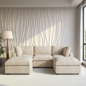 Cloud Couch Modular Sectional Sofa,100.5" U Shaped Couch, Oversized Convertible Wide Seater,3 Seater With 2 Ottomans For Living Room Set,Khkai - 1 of 4