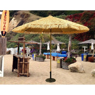 9-Foot Thatch Patio Umbrella with Aluminum Frame and Crank Lift