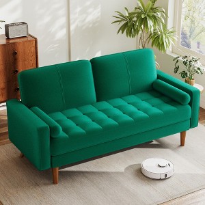 Vipbear 67" Sofa Velvet Loveseat Couch Mid Century Modern Sofa Couch with Solid Wood Legs - 1 of 4