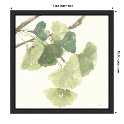 Gingko Leaves Light Green Canvas Print with Black Frame