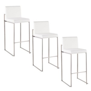 LumiSource Set of 3 Fuji High Back Barstools Stainless Steel/White Velvet - 1 of 4