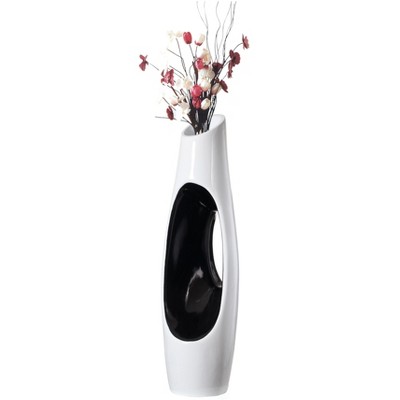 Uniquewise Modern Unique Design White Floor Flower Vase with Black Interior, for Living Room, Entryway or Dining Room, 43 inch