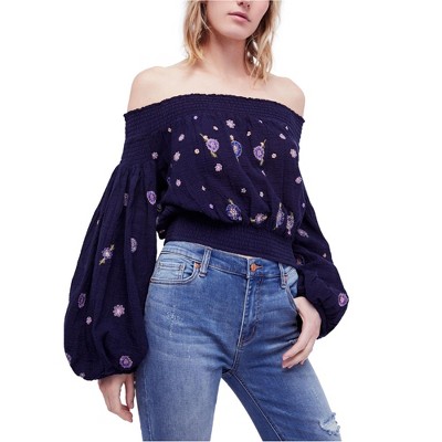 Free People Womens Saachi Smocked Floral Off the Shoulder Blouse