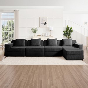 VASIP Modular Boneless Cloud Sofa 4-Seater with Deep Seat Sectional Couch and  Pillows,Corduroy Fabric for Large Living Room,Camel - 1 of 4
