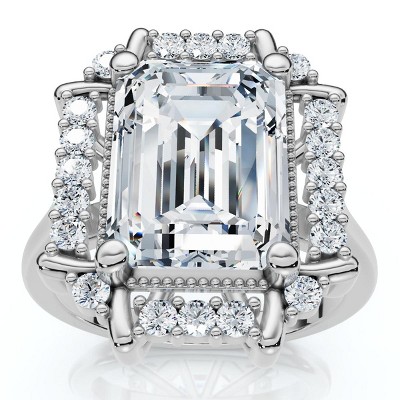 Pompeii3 4 1/4 Ct Emerald Moissanite & Diamond Engagement Ring White Yellow or Rose Gold