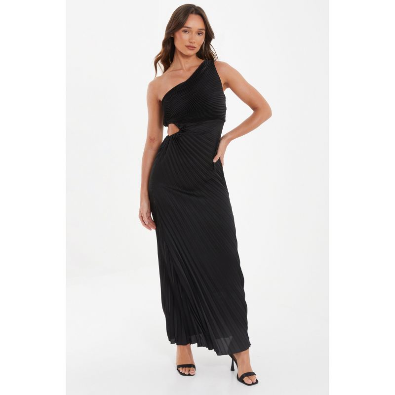 QUIZ Women's One-Shoulder Cut Out Waist Pleated Maxi Dress, 1 of 6