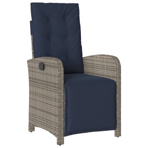 vidaXL Reclining Patio Chair with Footrest - Gray Poly Rattan, Navy Blue Cushion, Adjustable Backrest, Weather-Resistant for Outdoor/Indoor Comfort - 1 of 4