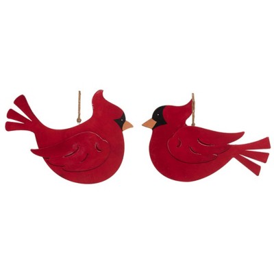 Transpac Plywood Cardinal Bird Ornament Set of 2 Christmas Home Decorations