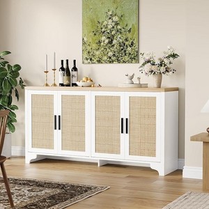 Bohemian Rattan Storage Cabinet with 4 Doors - Natural Woven Console Table for Living Room, Entryway, Dining Room & Coffee Table Use - 1 of 4