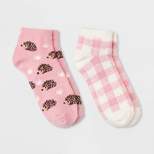 Women's 2pk Hedgehog & Checkers Cozy Low Cut Socks - Pink 4-10