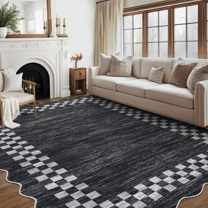 Washable Area Rug Soft Non-Slip Scalloped Carpet - 1 of 4