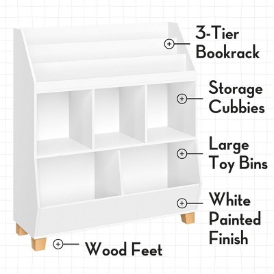 White Wooden Kids Toy Organizer with Cubby Storage