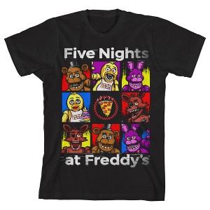 Five Nights At Freddy's Gel Ink Character Grid Crew Neck Short Sleeve Boy's Black T-shirt - 1 of 3