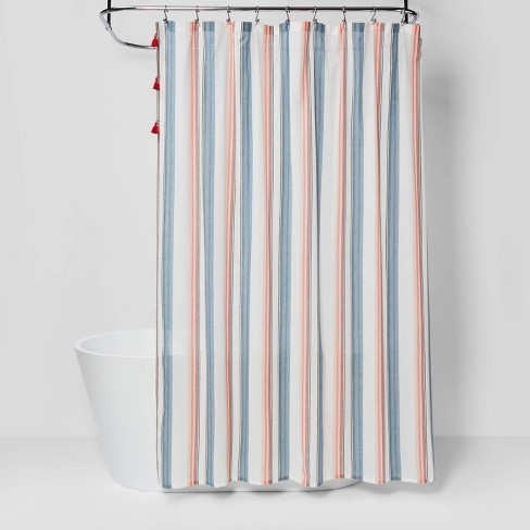 striped shower curtain with tassels