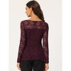 INSPIRE CHIC Women's Floral Lace Front Peplum Hem Keyhole Sheer Long Sleeve Blouse - 4 of 4