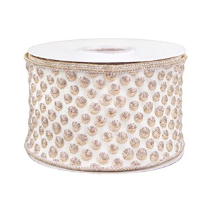 3" Rainer Jacquard Tissue Back Ribbon Gold - National Tree Company - 1 of 4