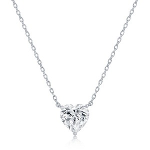 Bella Silver Sterling Silver 8MM Crystal "April" Heart Perciosa Crystal Necklace - White - 16+2 Inch - 1 of 2