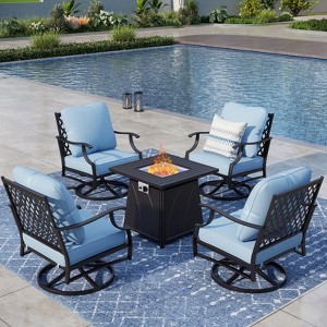 Captiva Designs 5pc Metal Patio Outdoor Conversation Fire Pit Set with Swivel Grid-back Armchairs for Garden, Poolside, Backyard - 1 of 4